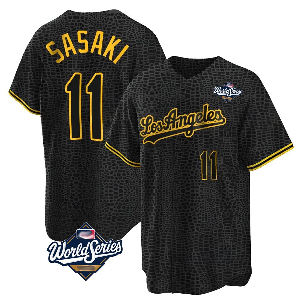 Los Angeles Dodgers #11 Roki Sasaki Player Black FEDASGOGE World Series Snake Skin City Game Home Stitched Jerseys