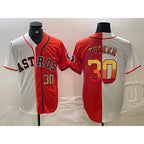 Houston Astros #30 Kyle Tucker White Orange FEDASGOGE Split Stitched Jerseys