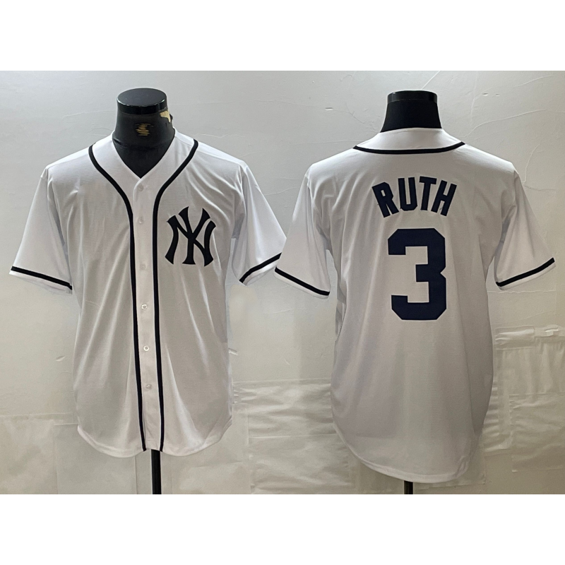 New York Yankees #3 Babe Ruth White FEDASGOGE Fashion Cool Base Jersey