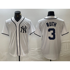 New York Yankees #3 Babe Ruth White FEDASGOGE Fashion Cool Base Jersey
