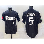 Texas Rangers #5 Corey Seager Black FEDASGOGE Mexico 2025 Vapor Premier Limited Stitched Jersey