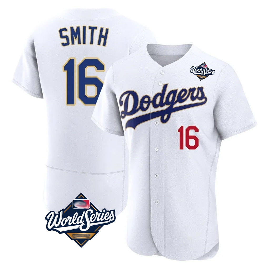 Los Angeles Dodgers #16 Will Smith Player Gold White FEDASGOGE World Series 2026 Collection Stadium Limited Elite Stitched Jerseys