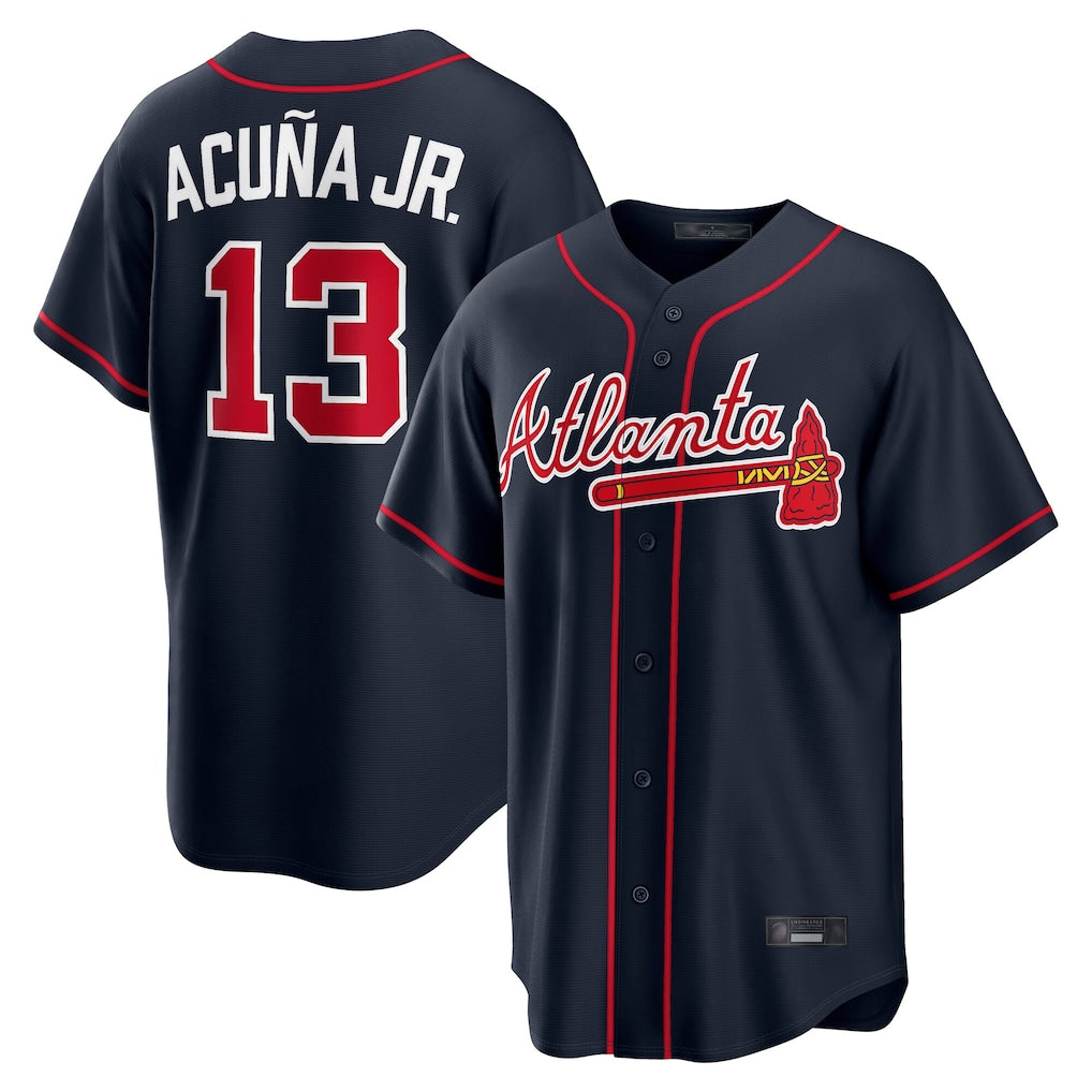 Atlanta Braves #13 Ronald Acuna Jr Player Navy FEDASGOGE Home Game Stitched Jerseys