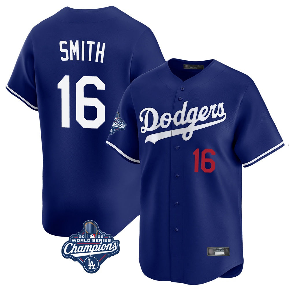 Los Angeles Dodgers #16 Will Smith Player Royal FEDASGOGE World Series Meet Limited Home Stitched Jerseys
