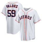Houston Astros #59 Framber Valdez White FEDASGOGE Home Replica Jersey