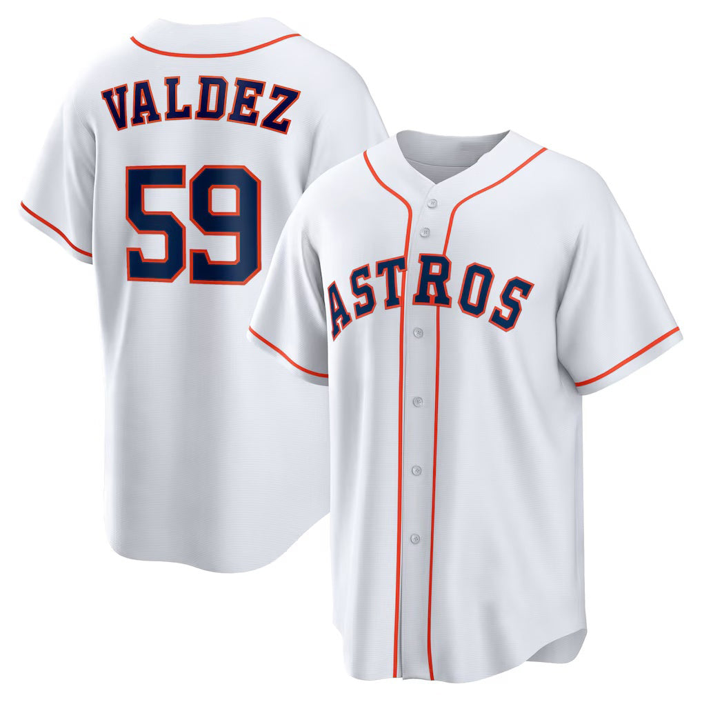 Houston Astros #59 Framber Valdez White FEDASGOGE Home Replica Jersey
