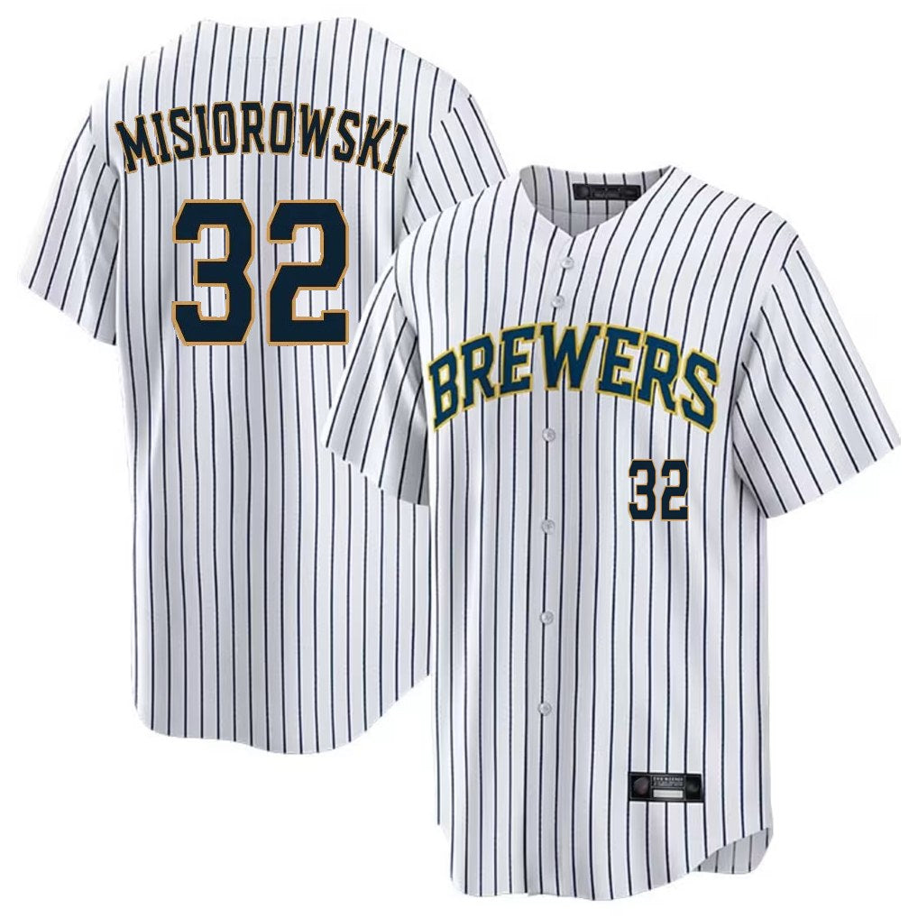 Milwaukee Brewers #32 Jacob Misiorowski Player White FEDASGOGE Stripes Limited Game Home Stitched Jerseys