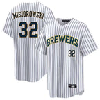 Milwaukee Brewers #32 Jacob Misiorowski Player White FEDASGOGE Stripes Limited Game Home Stitched Jerseys