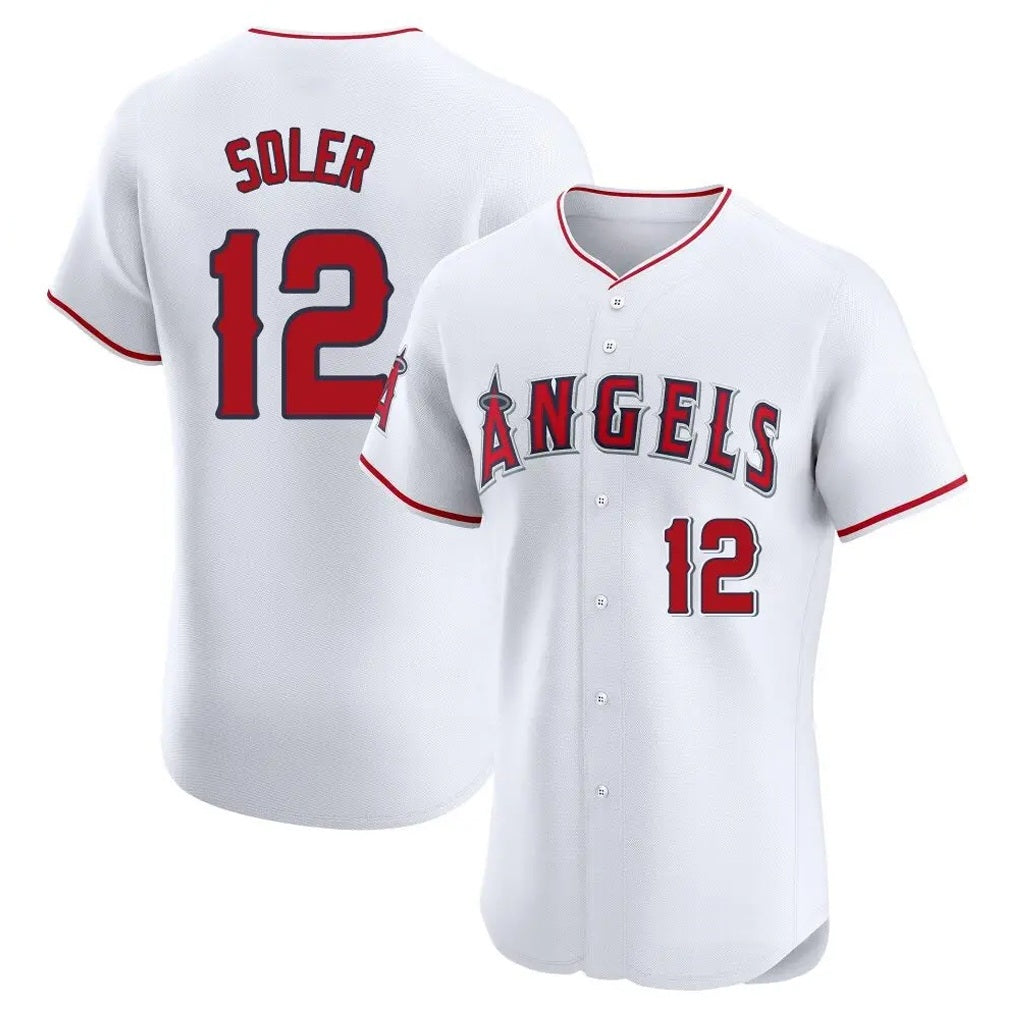 Los Angeles Angels #12 Jorge Soler Player White FEDASGOGE Limited Elite Stitched Home Jerseys