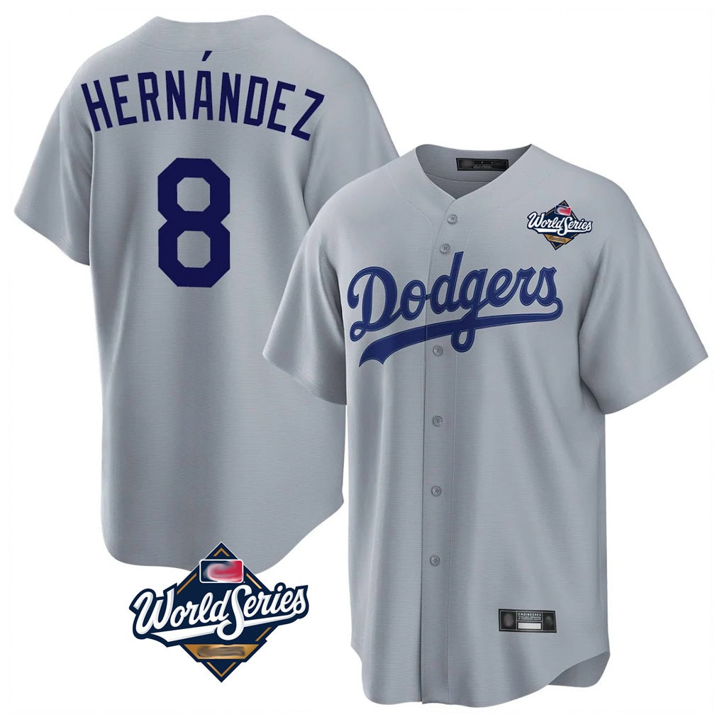 Los Angeles Dodgers #8 Enrique Hern¨¢ndez Player Gray FEDASGOGE World Series Game Stitched Jerseys