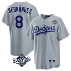 Los Angeles Dodgers #8 Enrique Hern¨¢ndez Player Gray FEDASGOGE World Series Game Stitched Jerseys
