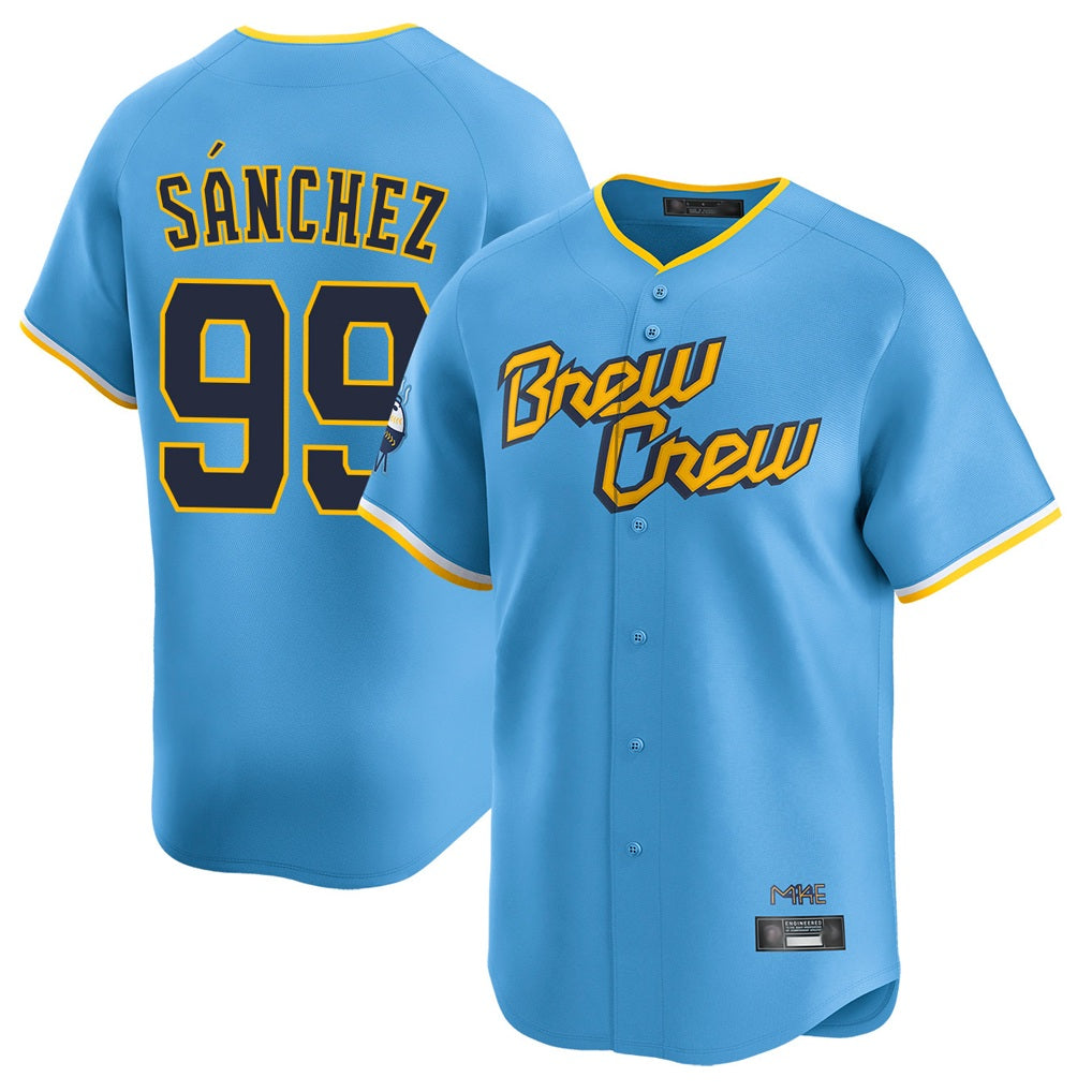 Milwaukee Brewers #99 Gary Sanchez Player Light Blue FEDASGOGE City Connect Home Limited Stitched Jerseys