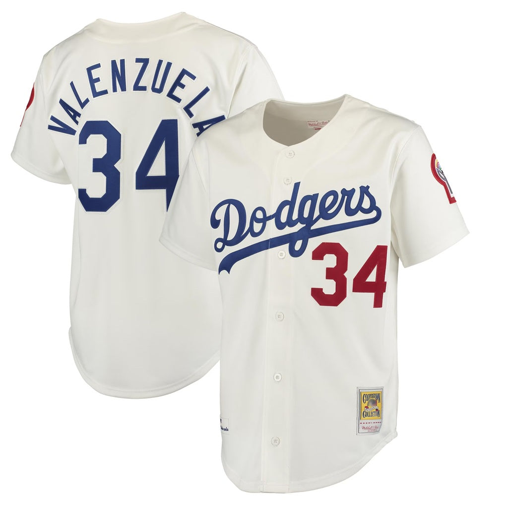 Los Angeles Dodgers #34 Fernando Valenzuela Player Cream FEDASGOGE Throwback Vapor Limited Stitched Jerseys