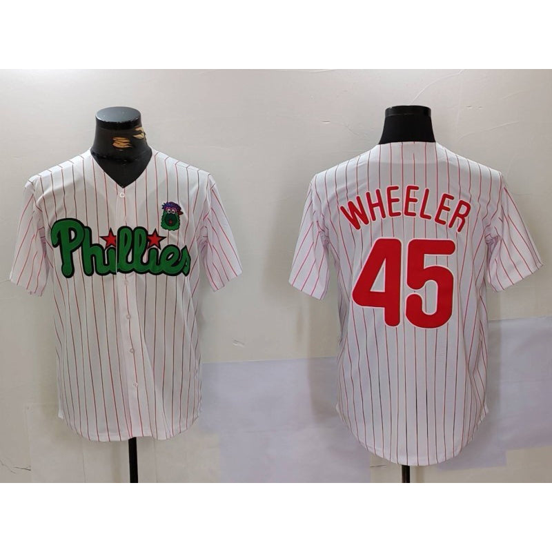 Philadelphia Phillies #45 Zack Wheeler White Green FEDASGOGE Cool Base Stitched Jersey 2