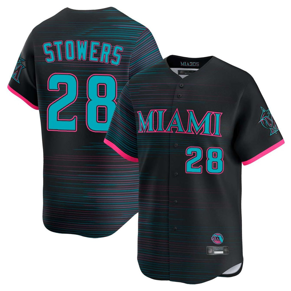 Miami Marlins #28 Kyle Stowers Player Black FEDASGOGE City Connect Home Limited Stitched Jerseys