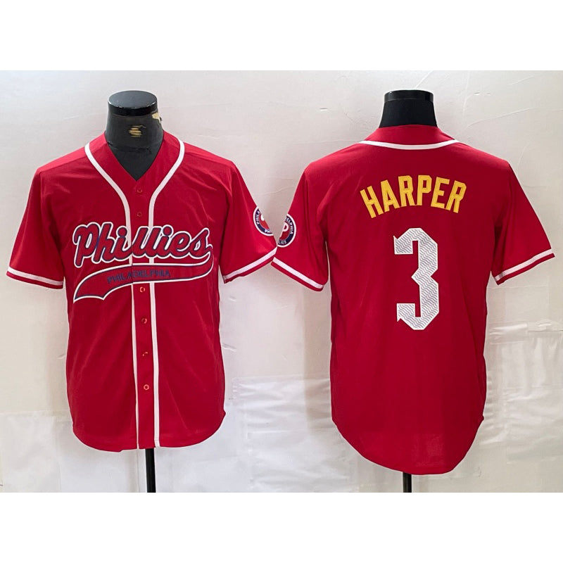 Philadelphia Phillies #3 Bryce Harper Red FEDASGOGE Cool Base Stitched Jersey