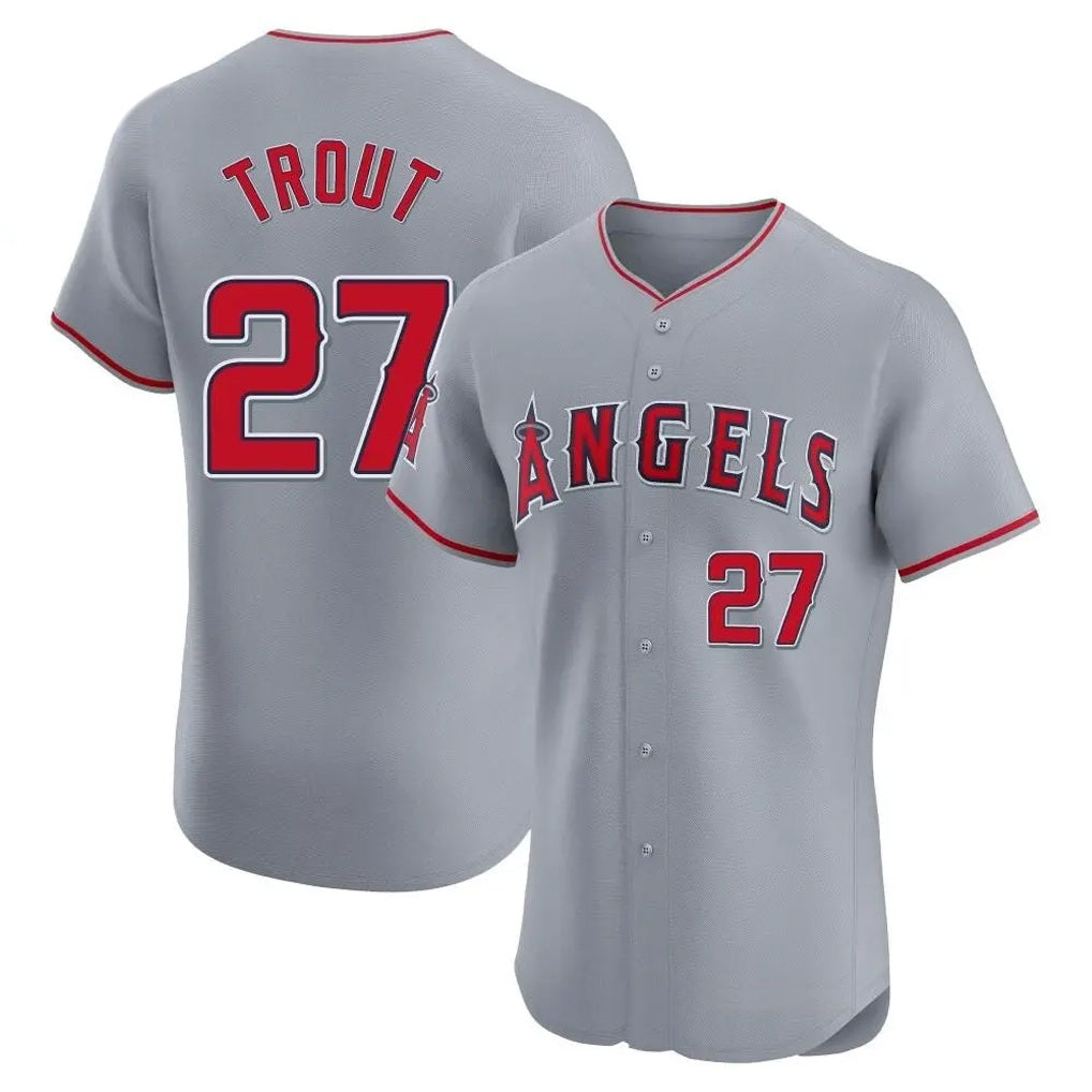 Los Angeles Angels #27 Mike Trout Player Gray FEDASGOGE Home Limited Elite Stitched Jerseys
