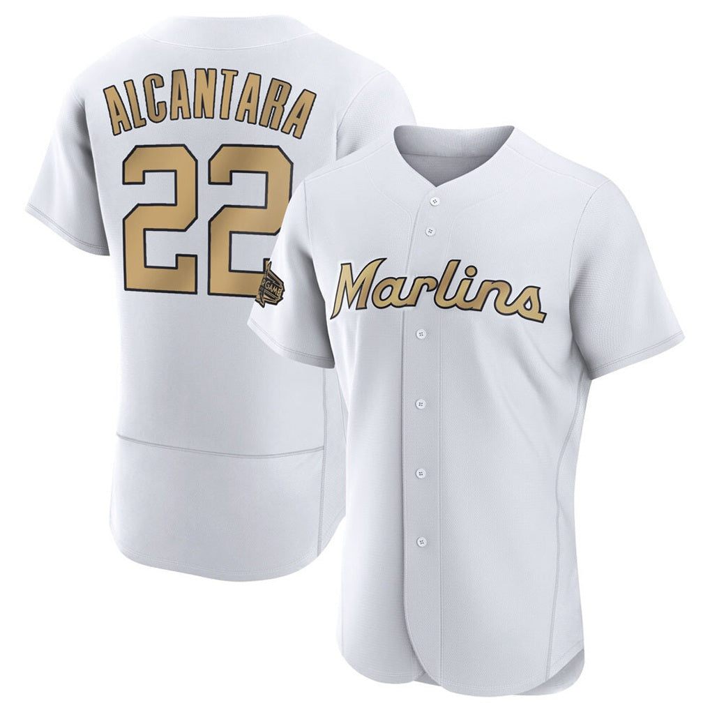 Miami Marlins #22 Sandy Alcantara Player Gold FEDASGOGE Home Limited Elite Stitched Jerseys