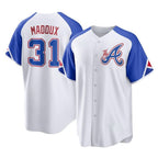Atlanta Braves #31 Greg Maddux Player White FEDASGOGE City Connect Home Game Stitched Jerseys