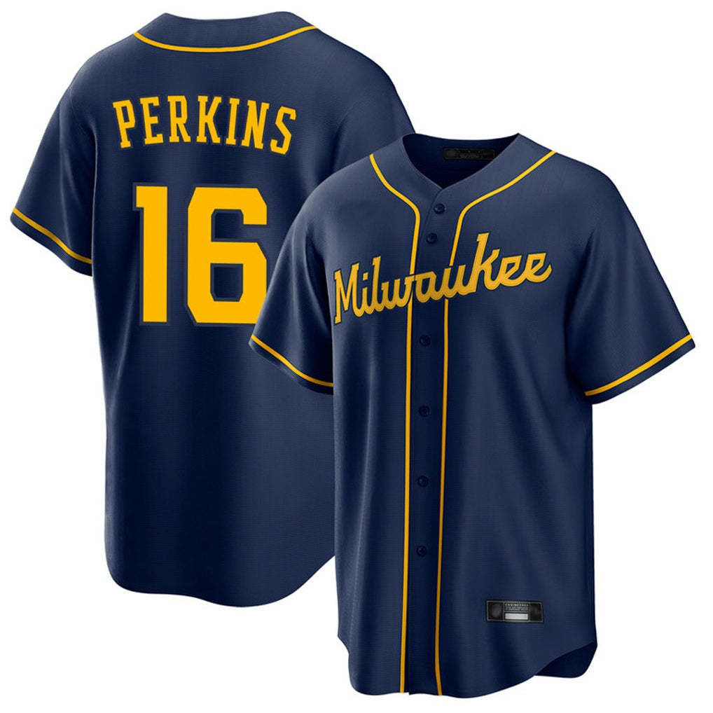 Milwaukee Brewers #16 Blake Perkins Player Navy FEDASGOGE Home Game Stitched Jerseys
