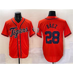 Detroit Tigers #28 Javier B¨¢ez Orange FEDASGOGE With Patch Cool Base Stitched Jersey