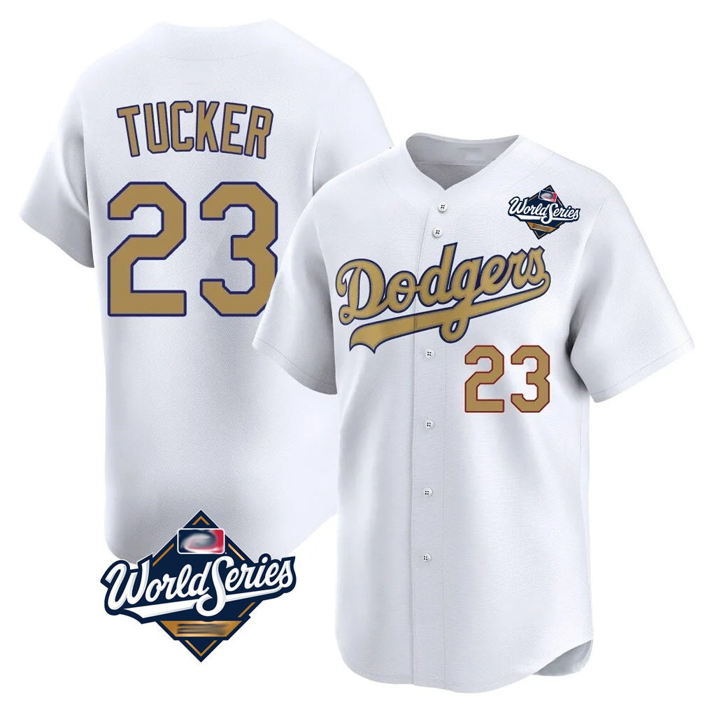 Los Angeles Dodgers #23 Kyle Tucker Player White Gold FEDASGOGE World Series Collection Limited Home Stitched Jerseys