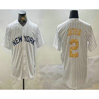 New York Yankees #2 Derek Jeter White FEDASGOGE Pinstripe Name Fashion Cool Base Jersey