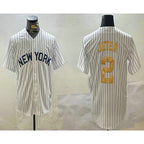 New York Yankees #2 Derek Jeter White FEDASGOGE Pinstripe Name Fashion Cool Base Jersey