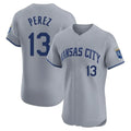 Kansas City Royals #13 Salvador Perez Player Gray FEDASGOGE Limited Elite Home Stitched Jerseys