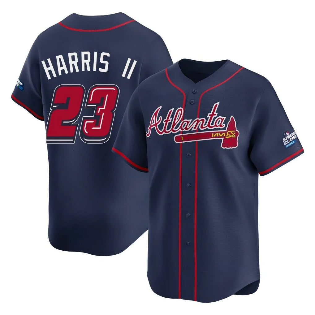 Atlanta Braves #23 Michael Harris II Player Navy FEDASGOGE 2025 Speedway Classic Home Game Stitched Jerseys