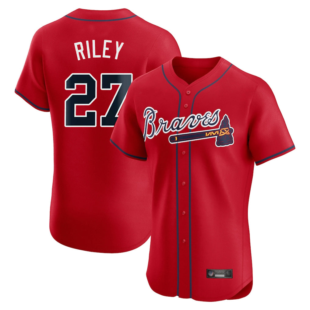 Atlanta Braves #27 Austin Riley Player Red FEDASGOGE Limited Elite Home Game Stitched Jerseys