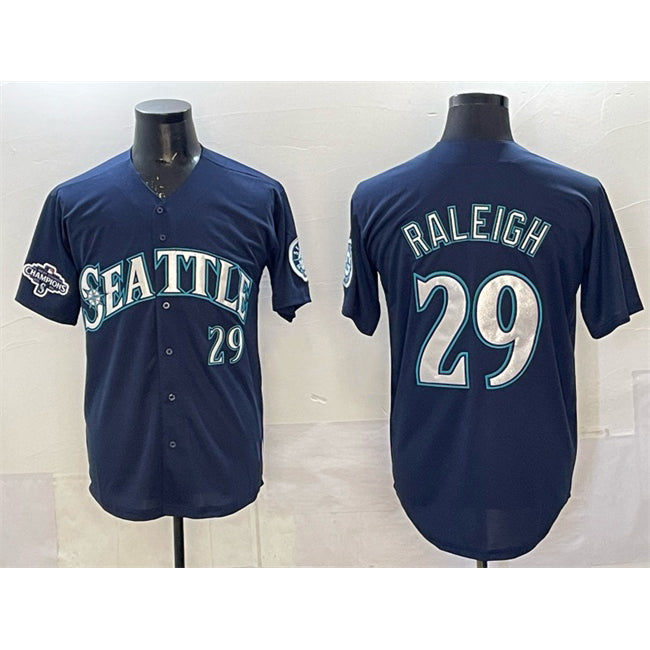 Seattle Mariners #29 Cal Raleigh Navy FEDASGOGE With 2025 AL West Division Champions Patch Limited Stitched jersey