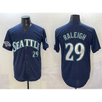 Seattle Mariners #29 Cal Raleigh Navy FEDASGOGE With 2025 AL West Division Champions Patch Limited Stitched jersey