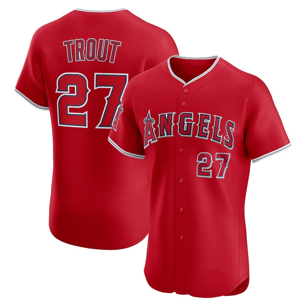 Los Angeles Angels #27 Mike Trout Red FEDASGOGE Alternate Elite Jersey