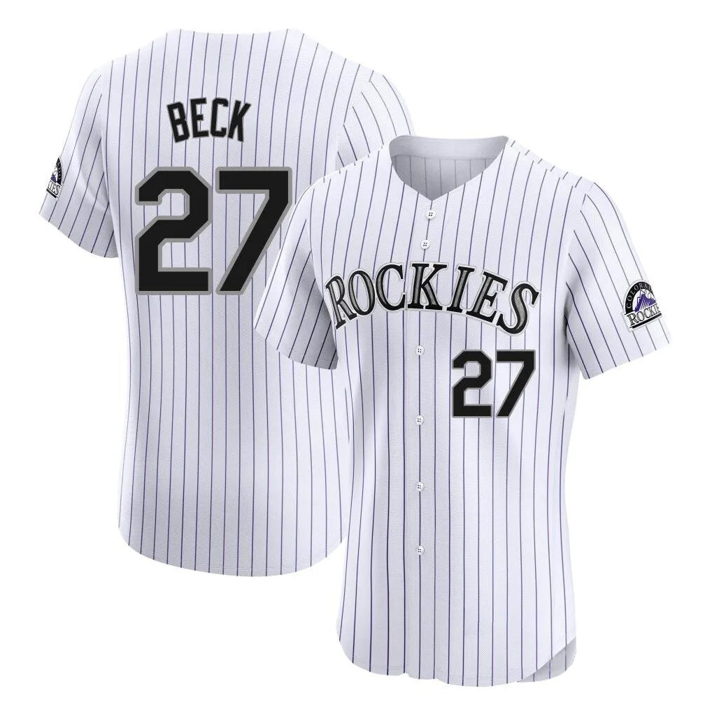 Colorado Rockies #27 Jordan Beck Player White FEDASGOGE Limited Elite Home Stitched Jerseys
