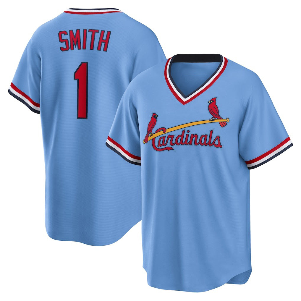 St. Louis Cardinals #1 Ozzie Smith Light Blue FEDASGOGE Road Cooperstown Collection Player Jersey