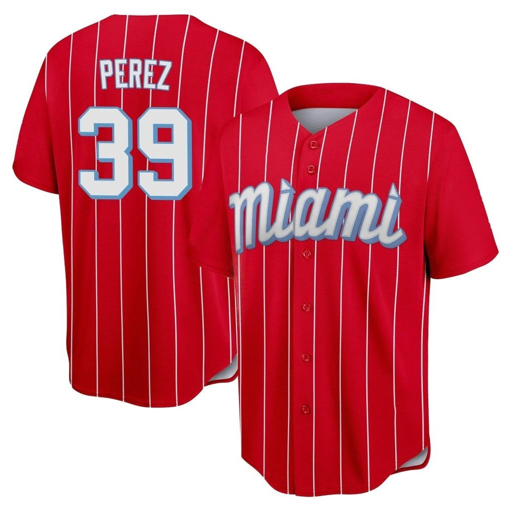 Miami Marlins #39 Eury Perez Player Red FEDASGOGE City Connect Home Game Stitched Jerseys
