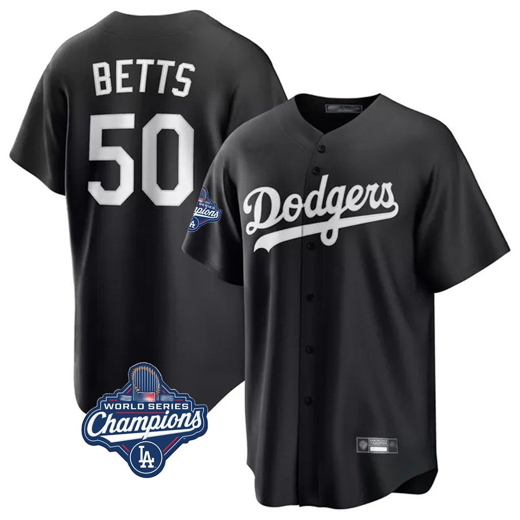 Los Angeles Dodgers #50 Mookie Betts Player Black FEDASGOGE World Series Meet Carbon Limited Game Stitched Jerseys