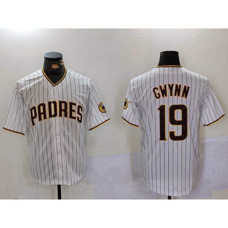 San Diego Padres #19 Tony Gwynn White FEDASGOGE Team Logo Stitched Cool Base Jersey
