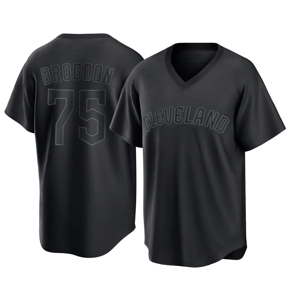 Cleveland Guardians #75 Connor Brogdon Player Black FEDASGOGE T-shirt Home Game Stitched Jerseys
