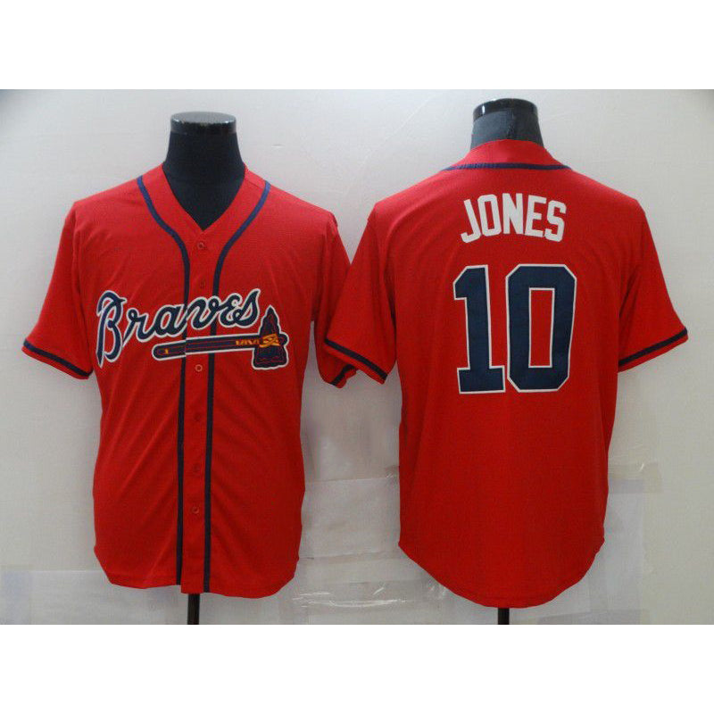 Atlanta Braves #10 Chipper Jones Red FEDASGOGE Stitched Cool Base Jersey