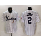 New York Yankees #2 Derek Jeter White FEDASGOGE Pinstripe Fashion Cool Base Jerseys 2
