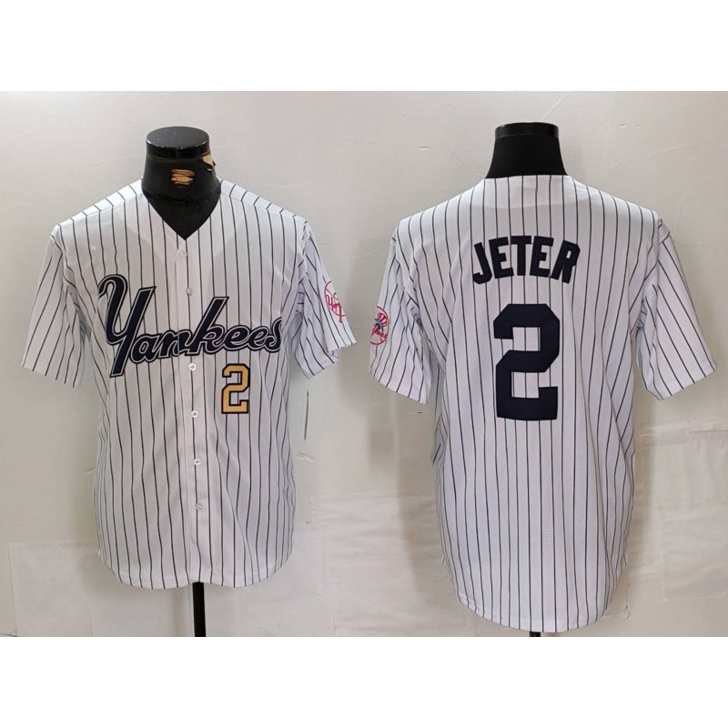 New York Yankees #2 Derek Jeter White FEDASGOGE Pinstripe Fashion Cool Base Jerseys 2