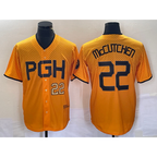 Pittsburgh Pirates #22 Andrew McCutchen Number Gold FEDASGOGE 2023 City Connect Stitched Jersey 3