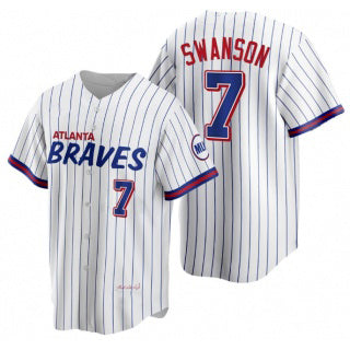 Atlanta Braves #7 Dansby Swanson White FEDASGOGE 2021 City Connect Stitched Jersey