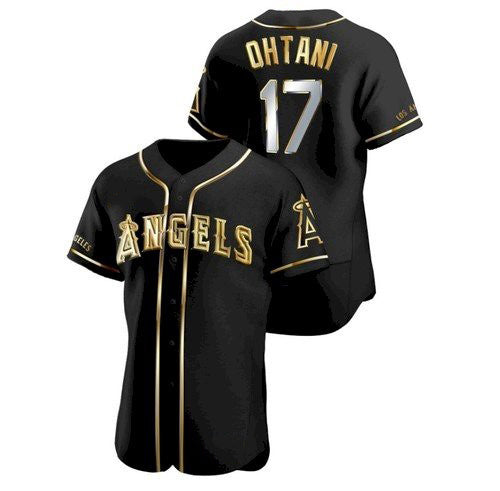 Los Angeles Angels #17 Shohei Ohtani Black Gold FEDASGOGE Stitched Flex Base Jersey