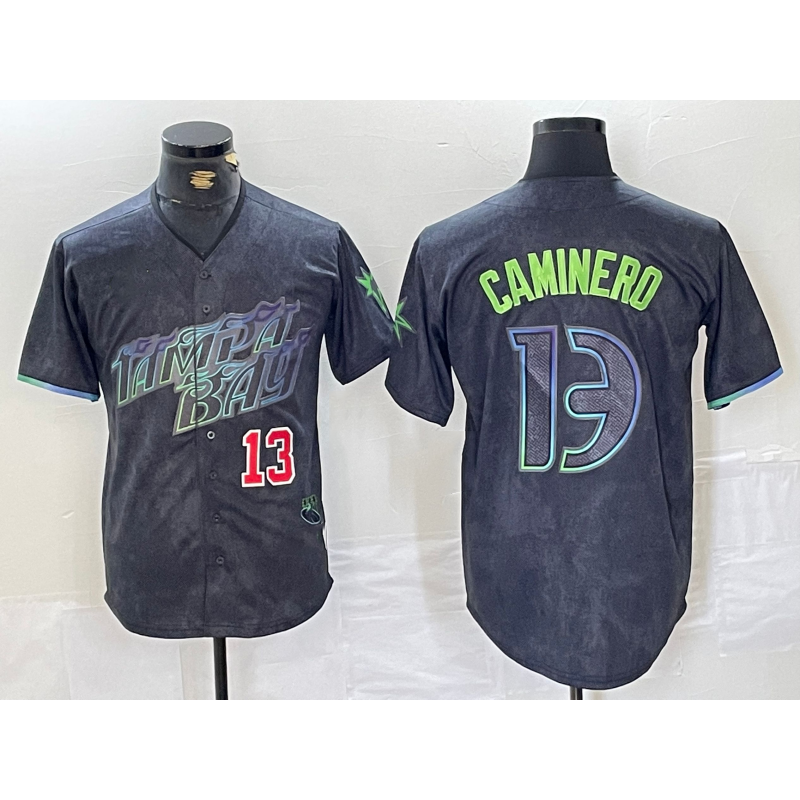 Tampa Bay Rays #13 Junior Caminero Number Charcoal FEDASGOGE 2024 City Connect Limited Stitched Jersey 2