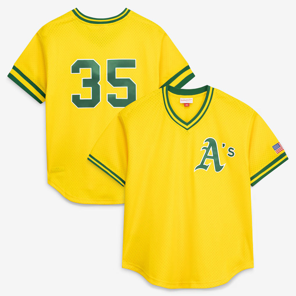 Oakland Athletics #35 Rickey Henderson Mitchell & Ness Yellow FEDASGOGE Authentic Batting Practice Jersey