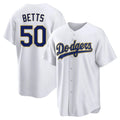 Los Angeles Dodgers #50 Mookie Betts Player Gold White FEDASGOGE 2026 Collection Stadium Game Stitched Jerseys