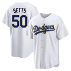 Los Angeles Dodgers #50 Mookie Betts Player Gold White FEDASGOGE 2026 Collection Stadium Game Stitched Jerseys